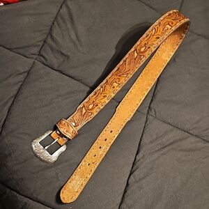 Men's Brown Leather Belt with Silver Buckle
